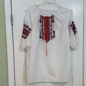 Ukraine hand made Embroidered White and Red Women's Top
